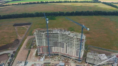 Aerial view of the construction of a multi-storey building Stock Footage 130120326