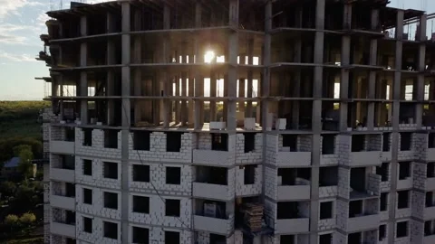 Aerial view of the construction of a multi-storey residential building. Stock Footage 130574386