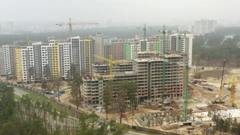 Aerial view. Construction of a multi-storey building with apartments Stock Footage 152955728