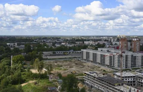 Aerial view of the construction of a multi-storey building in Yaroslavl, Russ Stock Photos