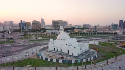 Aerial view of the construction of a new mosque at Al Khobar, Saudi Arabia. Stock Footage 148993833