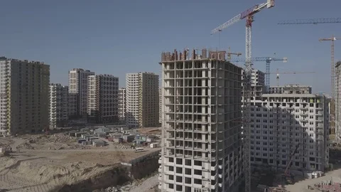 Aerial view. Construction of new multi-apartment houses. Kiev, Ukraine Stock Footage 80438596