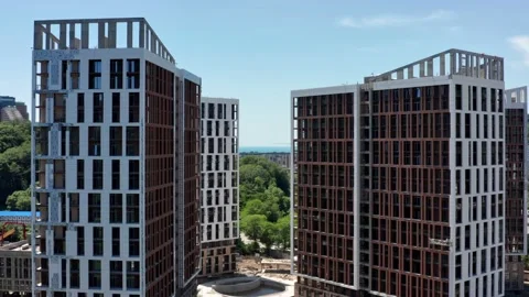 Aerial view. Construction of new multi-storey buildings in a residential area of 動画素材 155041986