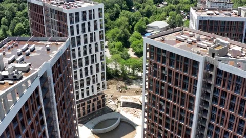 Aerial view. Construction of new multi-storey buildings in a residential area of 動画素材 155042043