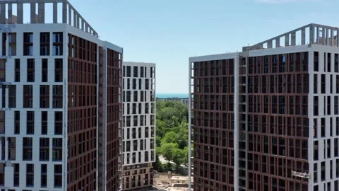 Aerial view. Construction of new multi-storey buildings in a residential area of 動画素材 155042075