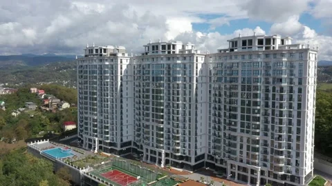 Aerial view. Construction of new multi-storey buildings in a residential area of Vidéo 162257660