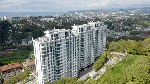 Aerial view. Construction of new multi-storey buildings in a residential area of Vidéo 162257700