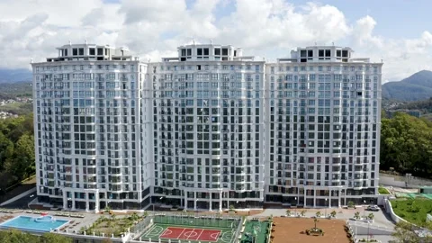 Aerial view. Construction of new multi-storey buildings in a residential area of Vidéo 162838749