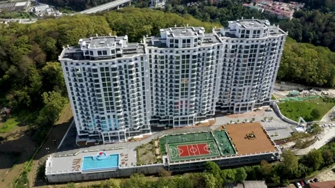 Aerial view. Construction of new multi-storey buildings in a residential area of 動画素材 162952847