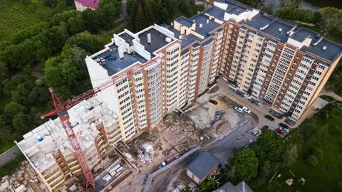 Aerial view of the construction of a new multi-storey building Stock Photos