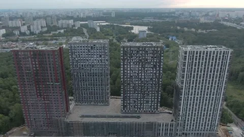 Aerial view construction of new office towers and shopping center Stock Footage 138070963