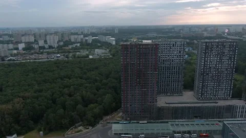 Aerial view construction of new office towers and shopping center. Video stock 138070978