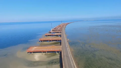 Aerial view of the construction of one of the longest bridges 動画素材 218642855