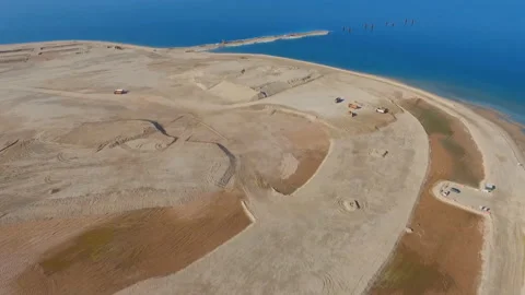 Aerial view of the construction of one of the longest bridges Stock Footage 218643473