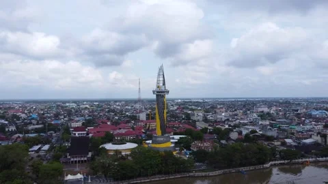 Aerial view of the construction process of the zero kilometer point monumen.. Video stock 283476540