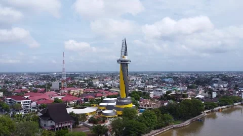 Aerial view of the construction process of the zero kilometer point monumen.. Stock Footage 283478188