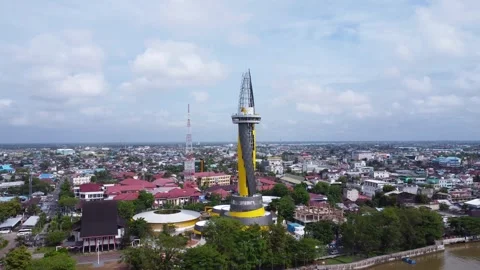 Aerial view of the construction process of the zero kilometer point monumen.. Stock Footage 283478912
