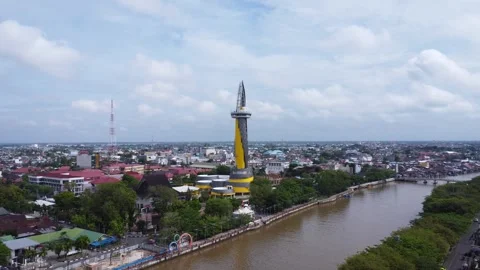 Aerial view of the construction process of the zero kilometer point monumen.. Stock Footage 283479489