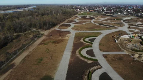 Aerial view of the construction site. Aerial view of the rotunda. Stock Footage 124592049