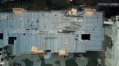 Aerial View Construction Site and workers job description 4k Stock Footage 80542050