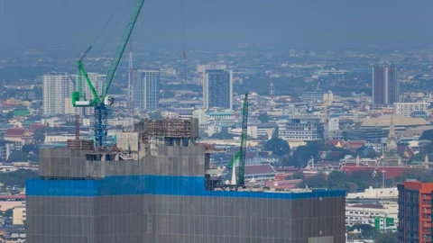 Aerial view of a construction site in Bangkok, Thailand. Timelapse. Stock Footage 345070899