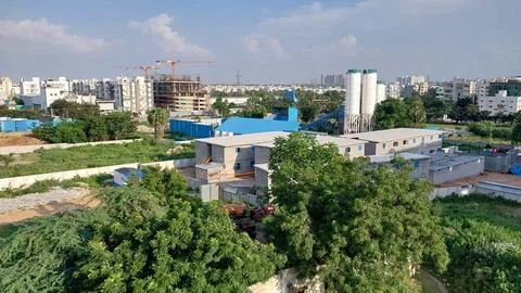Aerial View of Construction Site With Batching Plant Stock Photos