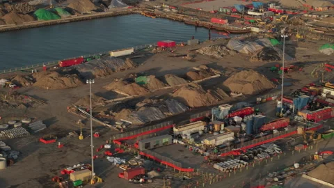 Aerial view of a construction site in Brooklyn Stock Footage 308484890