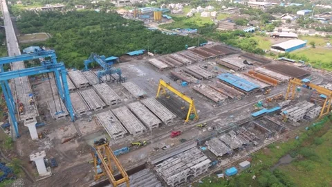 Aerial view of construction site of Bullet train project Video stock 283924913