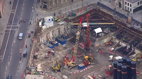 Aerial view of a construction site in the center of the city of London Stock Footage 32906874