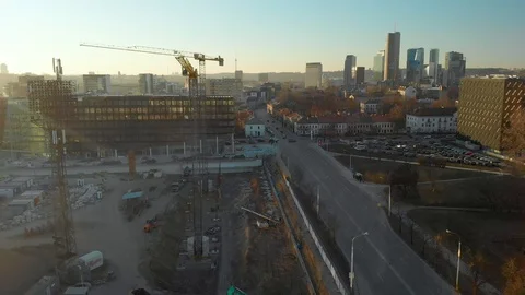 Aerial view of construction site in the city of Vilnius 库存影片 114841053