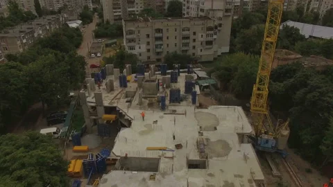Aerial view construction site with crane at building background Stock Footage 113138622