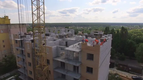 Aerial view construction site with crane at building background Stock Footage 113287841