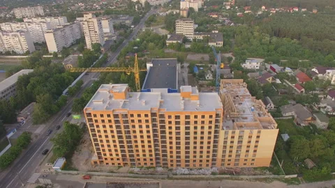 Aerial view construction site with crane at building background Stock Footage 113328083