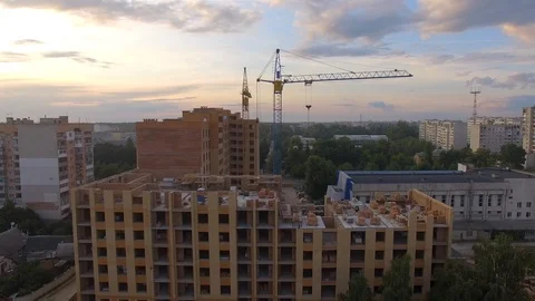 Aerial view construction site with crane at building background Stock Footage 120776143