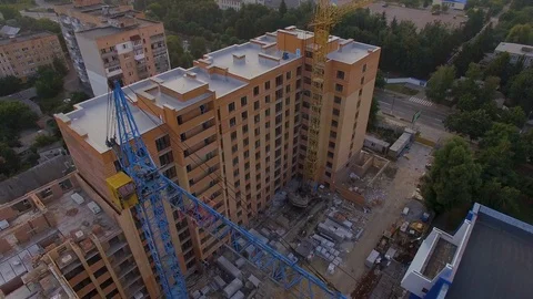 Aerial view construction site with crane at building background Stock Footage 120776391