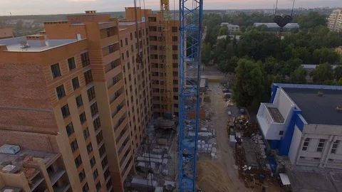 Aerial view construction site with crane at suburbs Stock Footage 123655588