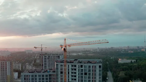 Aerial view of construction site crane. Building crane working on skyscraper Stock Footage 158088485