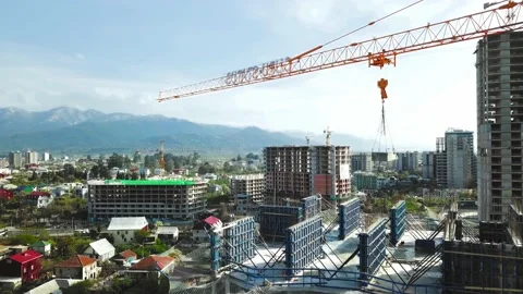 Aerial view of construction site with crane and building. Stock Footage 196817441