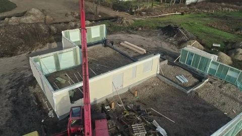 Aerial view of construction site with crane in Latvia. Stock Footage 340819247