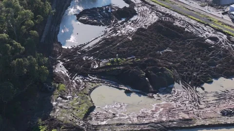 Aerial view of construction site with earthmoving equipment Stock Footage 341264521