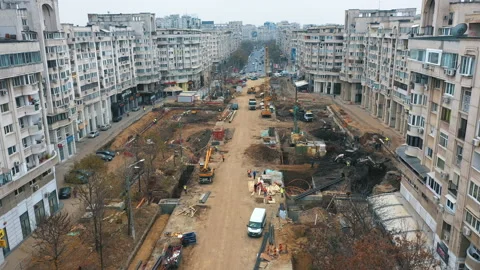 Aerial view Of Construction Site. High crane works on building site. Stock Footage 158238164