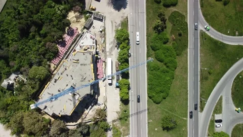 Aerial view of construction site with large crane Stock Footage 193991218