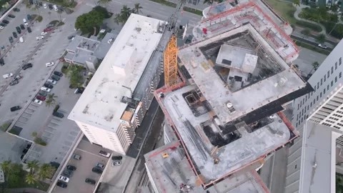 Aerial view of construction site in Miami Beach, United States. Stock Footage 346631014