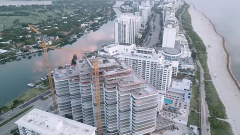 Aerial view of construction site in Miami Beach, United States. Stock Footage 346631262