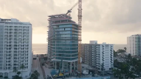 Aerial view of construction site in Miami Beach, United States. Stock Footage 346635836