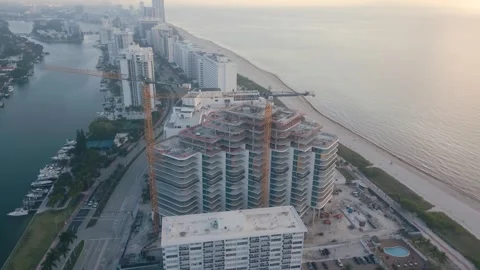 Aerial view of construction site in Miami Beach, United States. Stock Footage 346635969