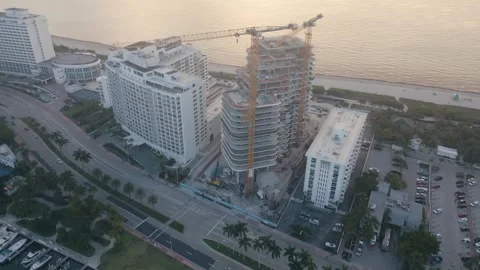 Aerial view of construction site in Miami Beach, United States. Stock Footage 346636012