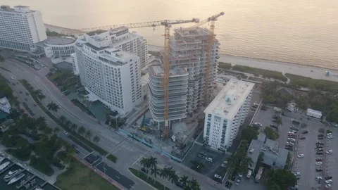 Aerial view of construction site in Miami Beach, United States. Stock Footage 346636061