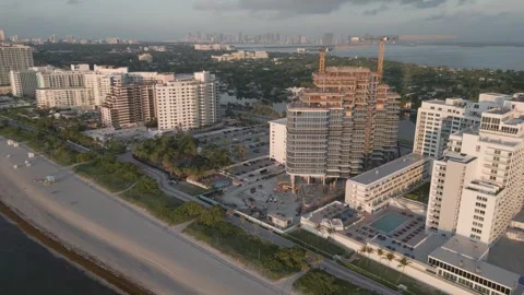 Aerial view of a construction site in Miami Beach, United States. Stock Footage 346636222