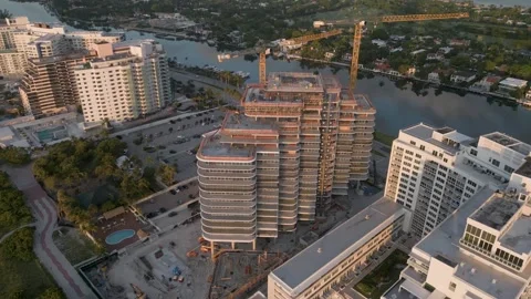Aerial view of construction site in Miami Beach, United States. Stock Footage 346636227